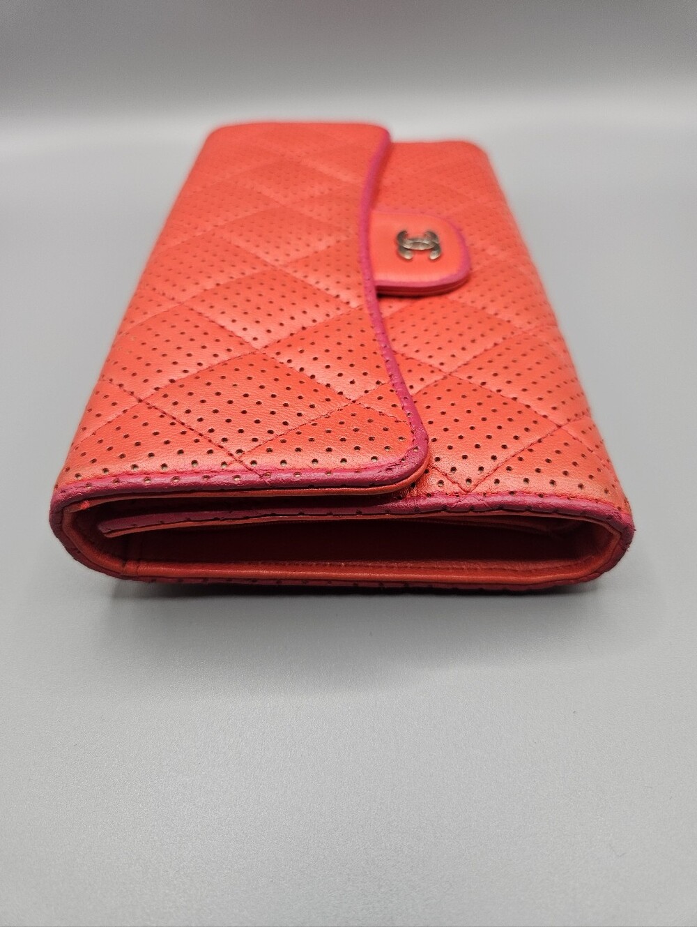 🌺Chanel Quilted Perforated Coral Red Leather Wallet/Clutch🌺 - Picture 16 of 16